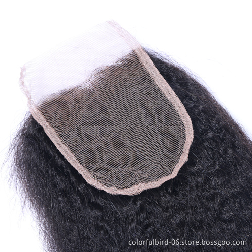 Wholesale grade 8A hiar kinky straight 4*4 closure Peruvian hair extension kinky straight human hair Yaki Straight